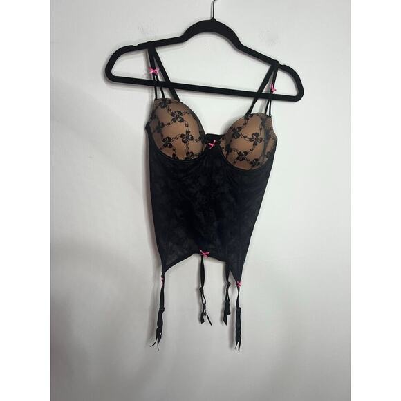 Betsey Johnson Intimates Sexy Black Lace Corset Bustier Garter Lingerie 34C - Picture 1 of 5